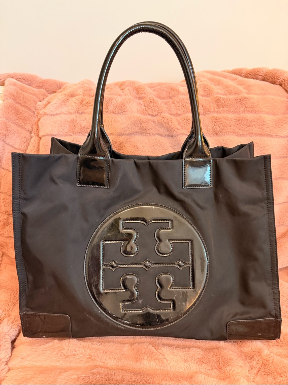 Tory Burch Black Patent Logo Tote